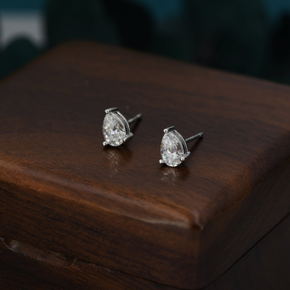 Sterling Silver Pear Cut Moissanite Earrings, 4x6mm Droplet Moissanite Diamond Earrings, April Birthstone Earrings