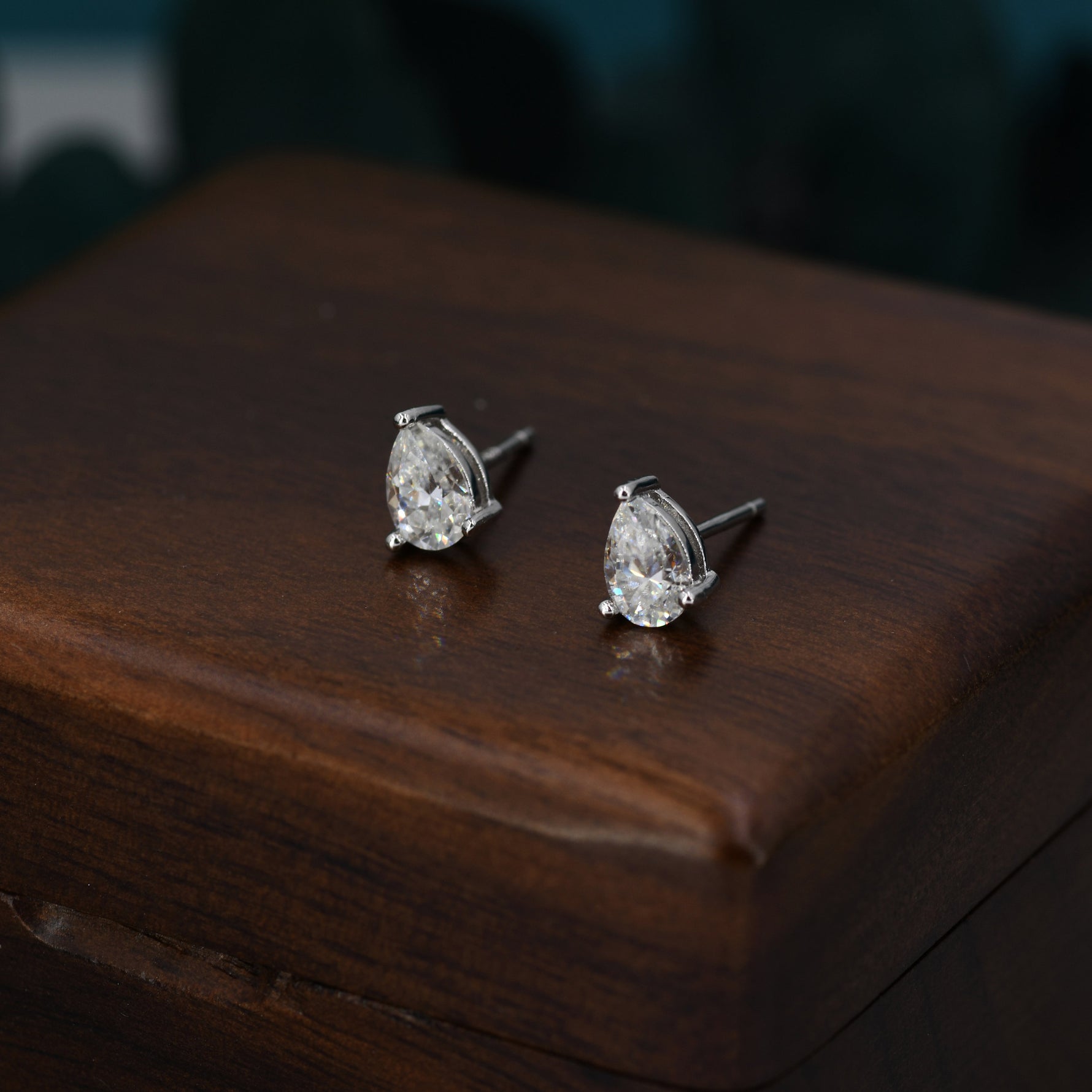 Sterling Silver Pear Cut Moissanite Earrings, 4x6mm Droplet Moissanite Diamond Earrings, April Birthstone Earrings