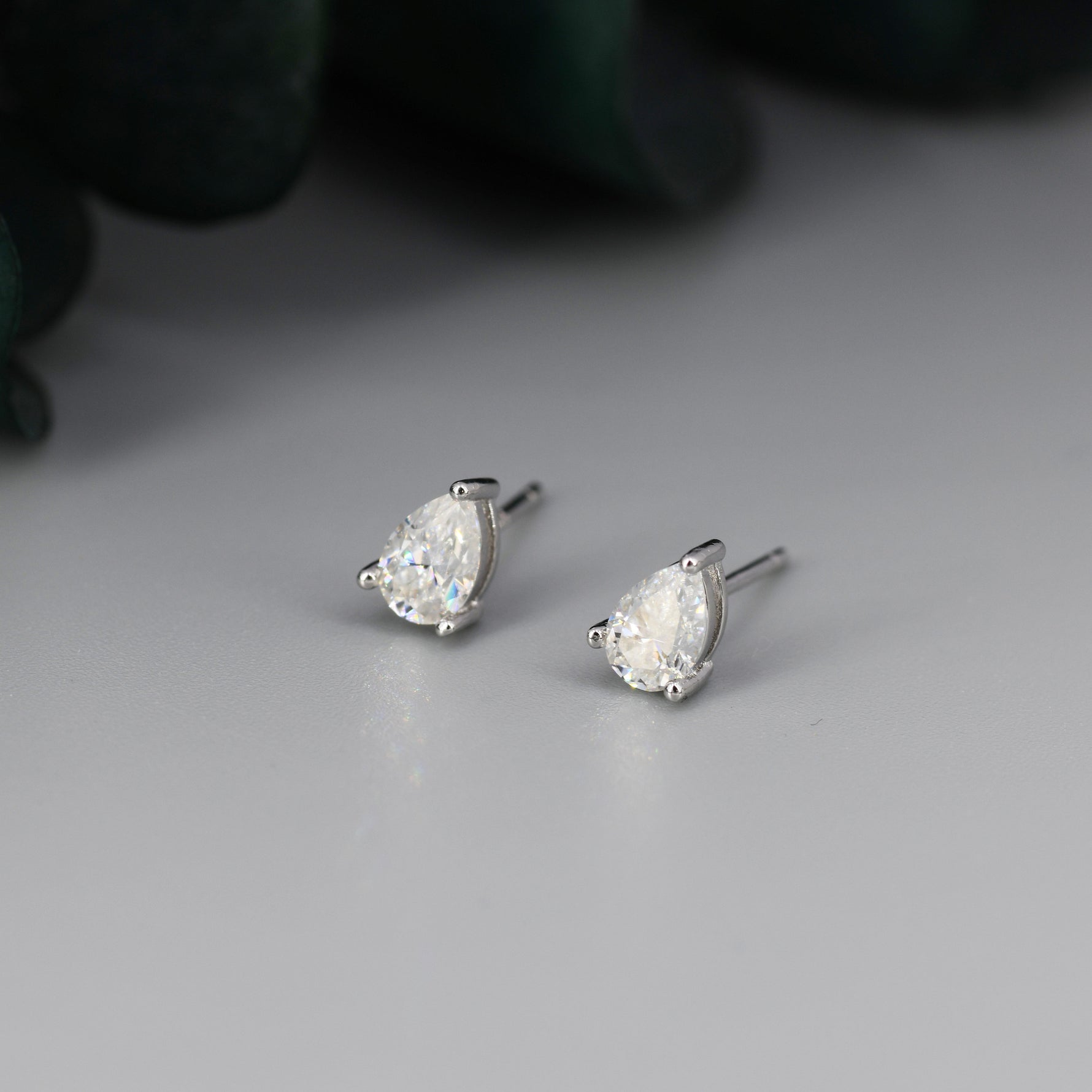 Sterling Silver Pear Cut Moissanite Earrings, 4x6mm Droplet Moissanite Diamond Earrings, April Birthstone Earrings