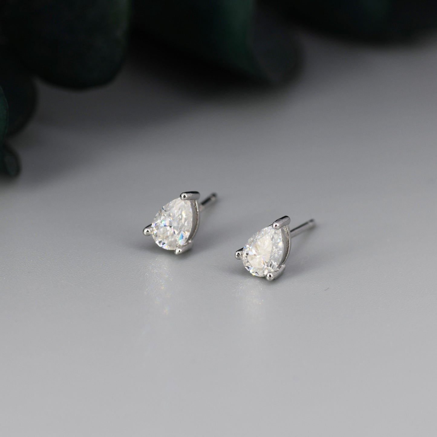 Sterling Silver Pear Cut Moissanite Earrings,  4x6mm Droplet Moissanite Diamond Earrings,  April Birthstone Earrings