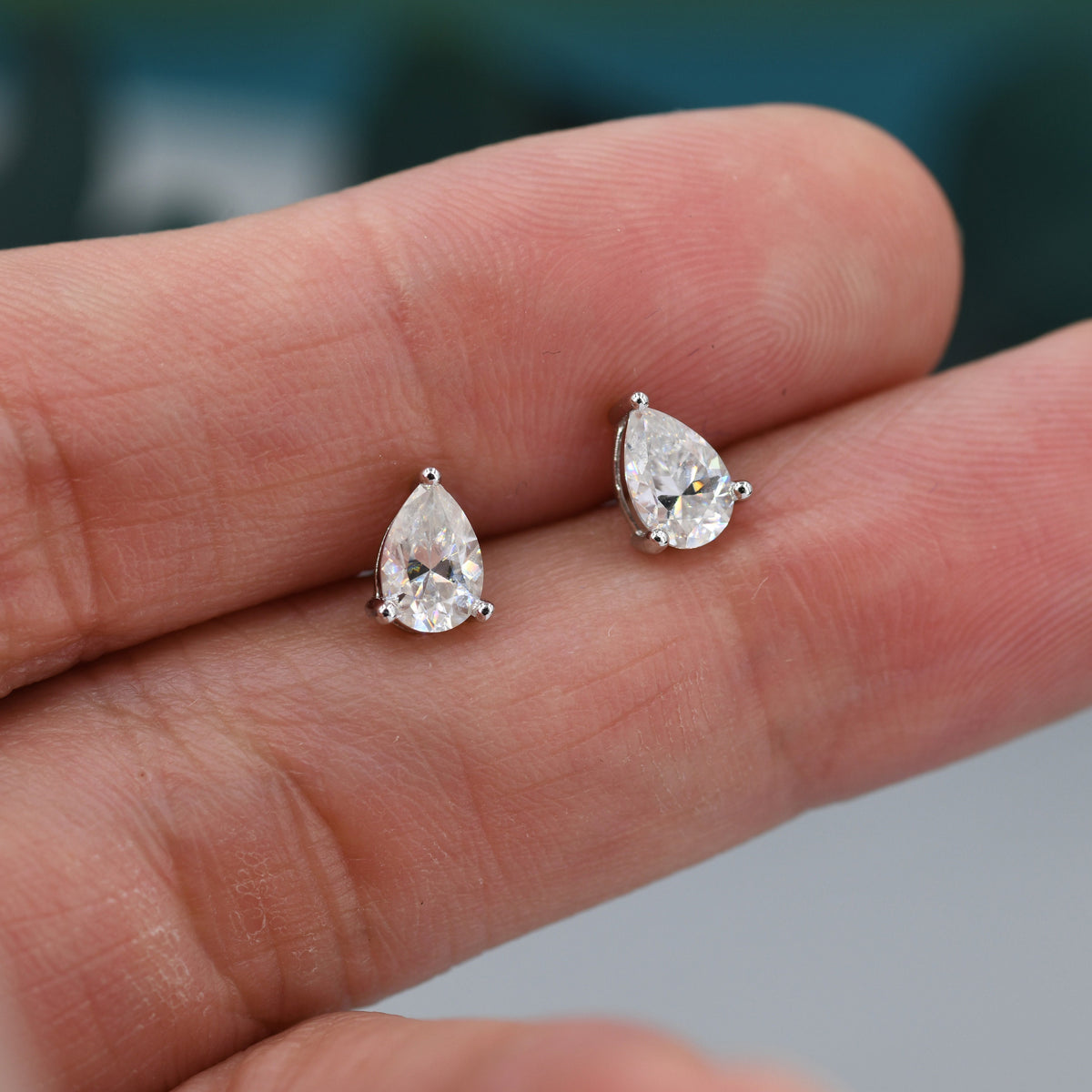 Sterling Silver Pear Cut Moissanite Earrings, 4x6mm Droplet Moissanite Diamond Earrings, April Birthstone Earrings