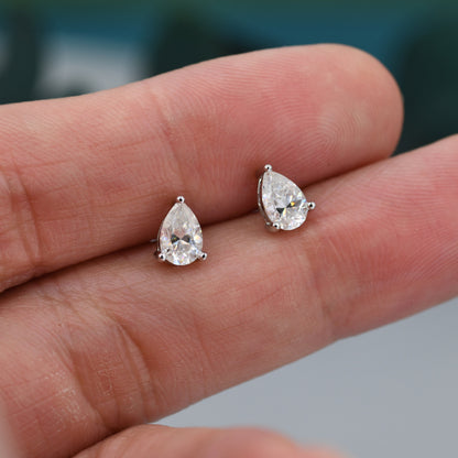 Sterling Silver Pear Cut Moissanite Earrings,  4x6mm Droplet Moissanite Diamond Earrings,  April Birthstone Earrings