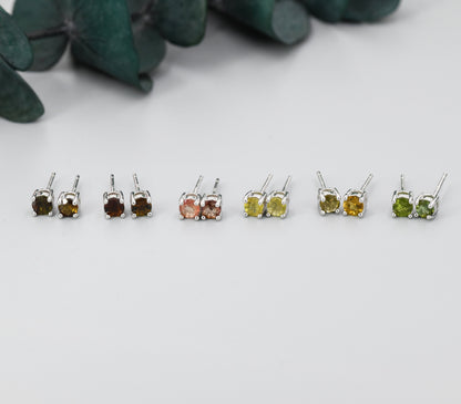 Natural Raw Tourmaline Stone Stud Earrings in Sterling Silver -  Genuine Tourmaline Crystal Stud Earrings  - Watermelon Tourmaline