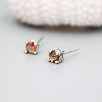 Natural Raw Tourmaline Stone Stud Earrings in Sterling Silver -  Genuine Tourmaline Crystal Stud Earrings  - Watermelon Tourmaline