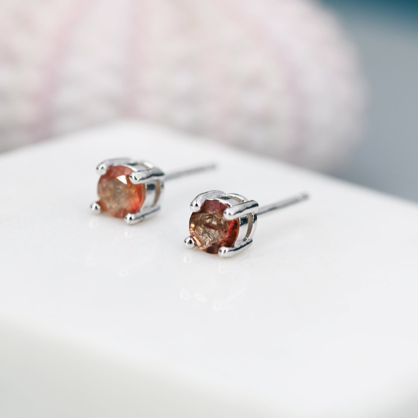 Natural Raw Tourmaline Stone Stud Earrings in Sterling Silver -  Genuine Tourmaline Crystal Stud Earrings  - Watermelon Tourmaline