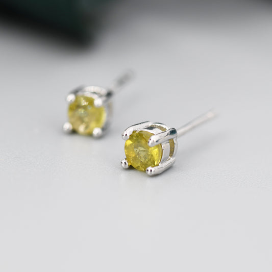 Natural Raw Tourmaline Stone Stud Earrings in Sterling Silver -  Genuine Tourmaline Crystal Stud Earrings  - Yellow Tourmaline