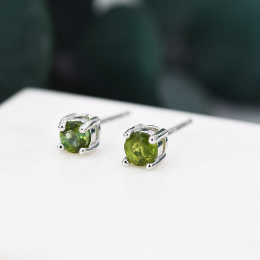 Natural Raw Tourmaline Stone Stud Earrings in Sterling Silver -  Genuine Tourmaline Crystal Stud Earrings  - Green Tourmaline