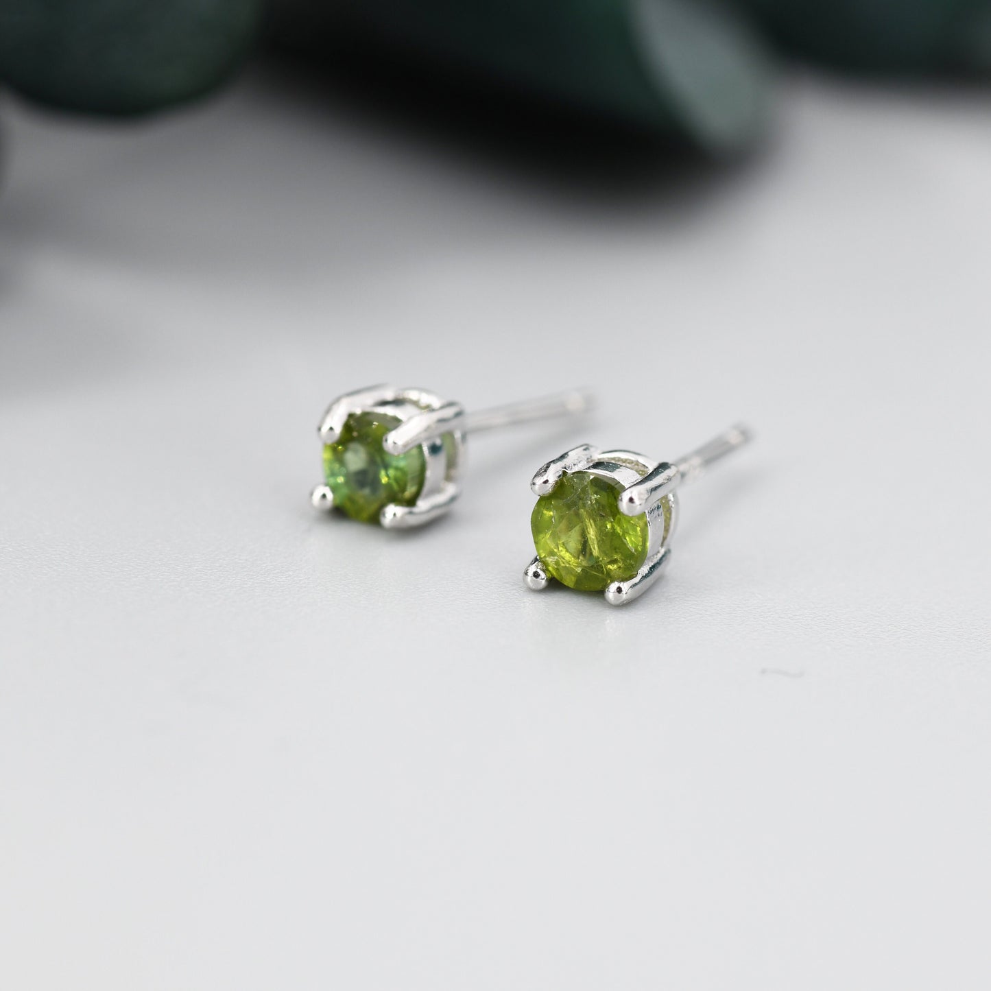 Natural Raw Tourmaline Stone Stud Earrings in Sterling Silver -  Genuine Tourmaline Crystal Stud Earrings  - Green Tourmaline