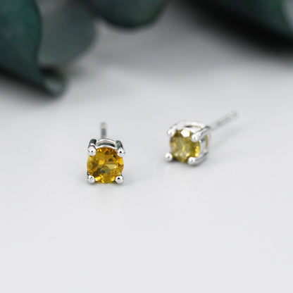 Natural Raw Tourmaline Stone Stud Earrings in Sterling Silver -  Genuine Tourmaline Crystal Stud Earrings  - Yellow Green Tourmaline