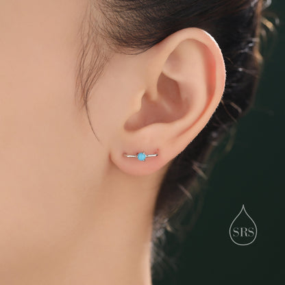 Single Piercing Moonstone or Opal Skinny Earlobe Cuff Earring in Sterling Silver,  Lobe Cuff, Silver or Gold or Rose Gold