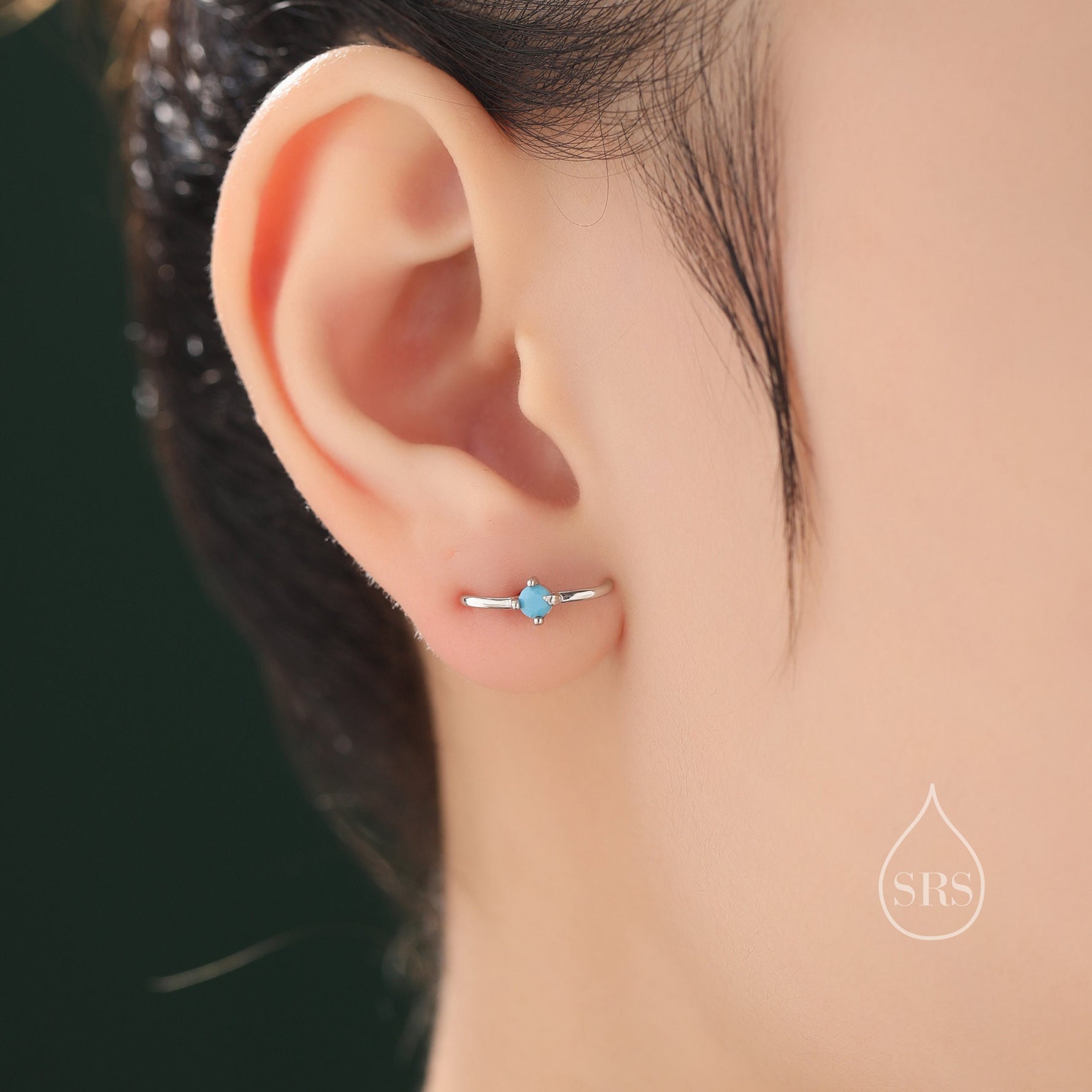 Single Piercing CZ Skinny Earlobe Cuff Earring in Sterling Silver, Lobe Cuff, Silver or Gold or Rose Gold, Stapler Earrings