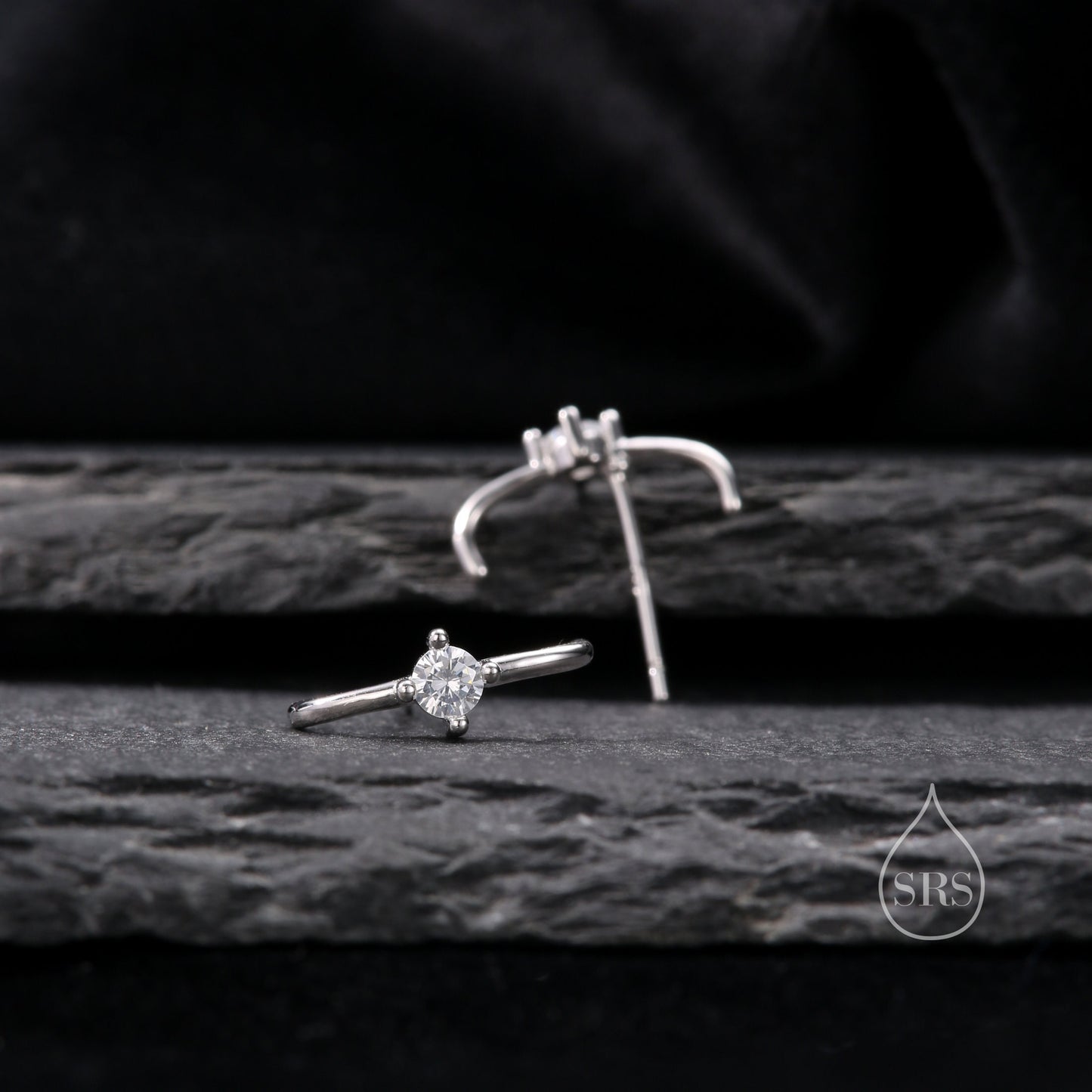 Single Piercing CZ Skinny Earlobe Cuff Earring in Sterling Silver, Lobe Cuff, Silver or Gold or Rose Gold, Stapler Earrings