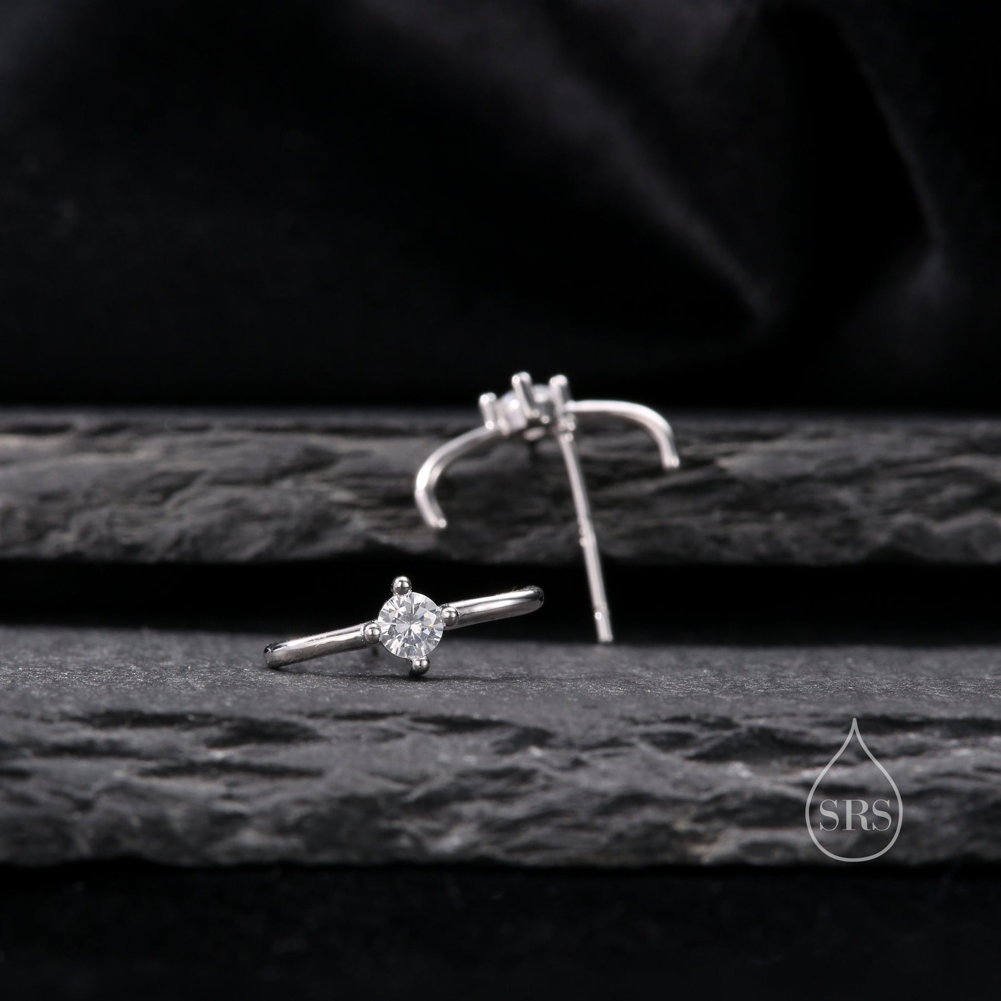 Single Piercing CZ Skinny Earlobe Cuff Earring in Sterling Silver, Lobe Cuff, Silver or Gold or Rose Gold, Stapler Earrings