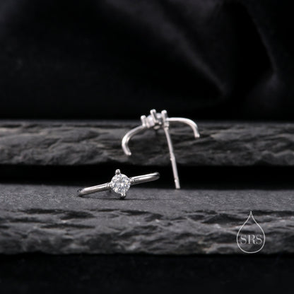 Single Piercing CZ Skinny Earlobe Cuff Earring in Sterling Silver, Lobe Cuff, Silver or Gold or Rose Gold, Stapler Earrings