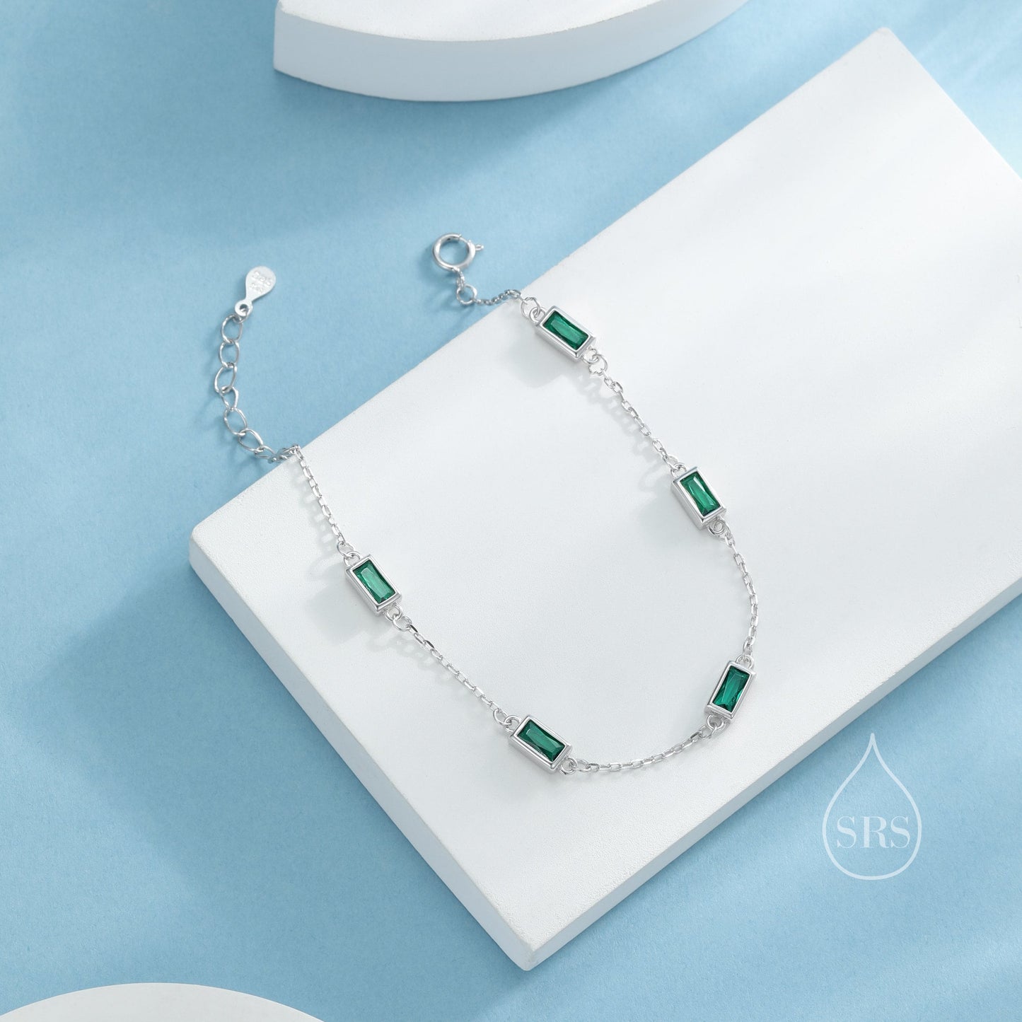 Baguette CZ Satellite Bracelet in Sterling Silver, Silver or Gold, Five Baguette CZ Bracelet, Chain Bracelet, Delicate CZ Bracelet