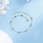 Sterling Silver Extra Delicate Sapphire Blue CZ Bezel Bracelet, Silver or Gold, CZ Satellite Bracelet, Tiny Delicate CZ Bracelet