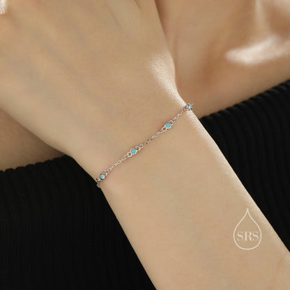 Sterling Silver Extra Delicate Turquoise Blue CZ Bezel Bracelet, Silver or Gold, CZ Satellite Bracelet, Tiny Delicate CZ Bracelet