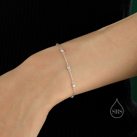 Sterling Silver Extra Delicate Clear CZ Bezel Bracelet, Silver or Gold, CZ Satellite Bracelet, Tiny Delicate CZ Bracelet