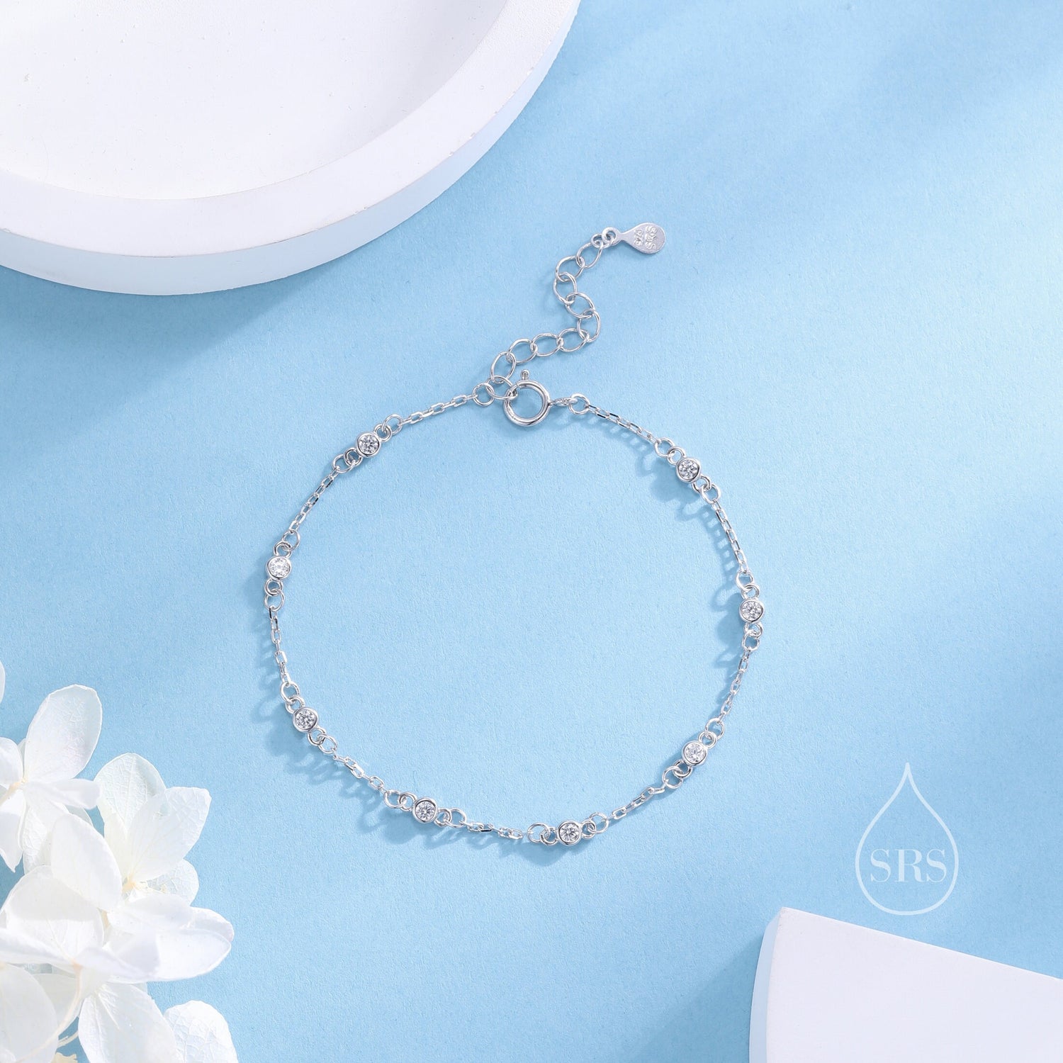 Clear CZ Bezel Station Bracelet