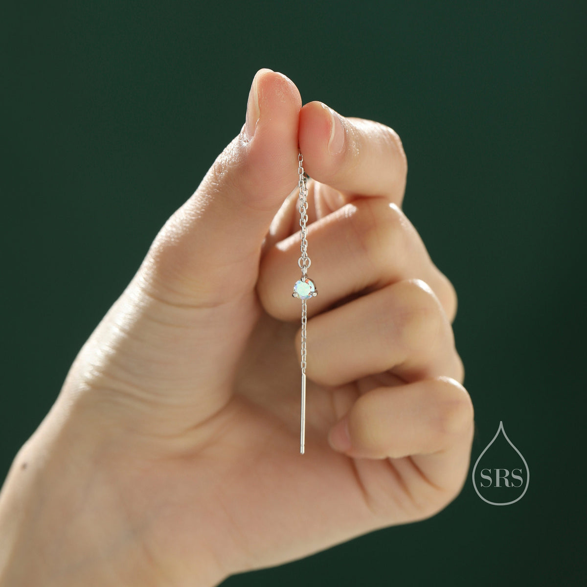 Aurora CZ Threader Earrings in Sterling Silver, Silver or Gold or Rose Gold, Tiny CZ Crystal Ear Threaders, Prong Set CZ Earring