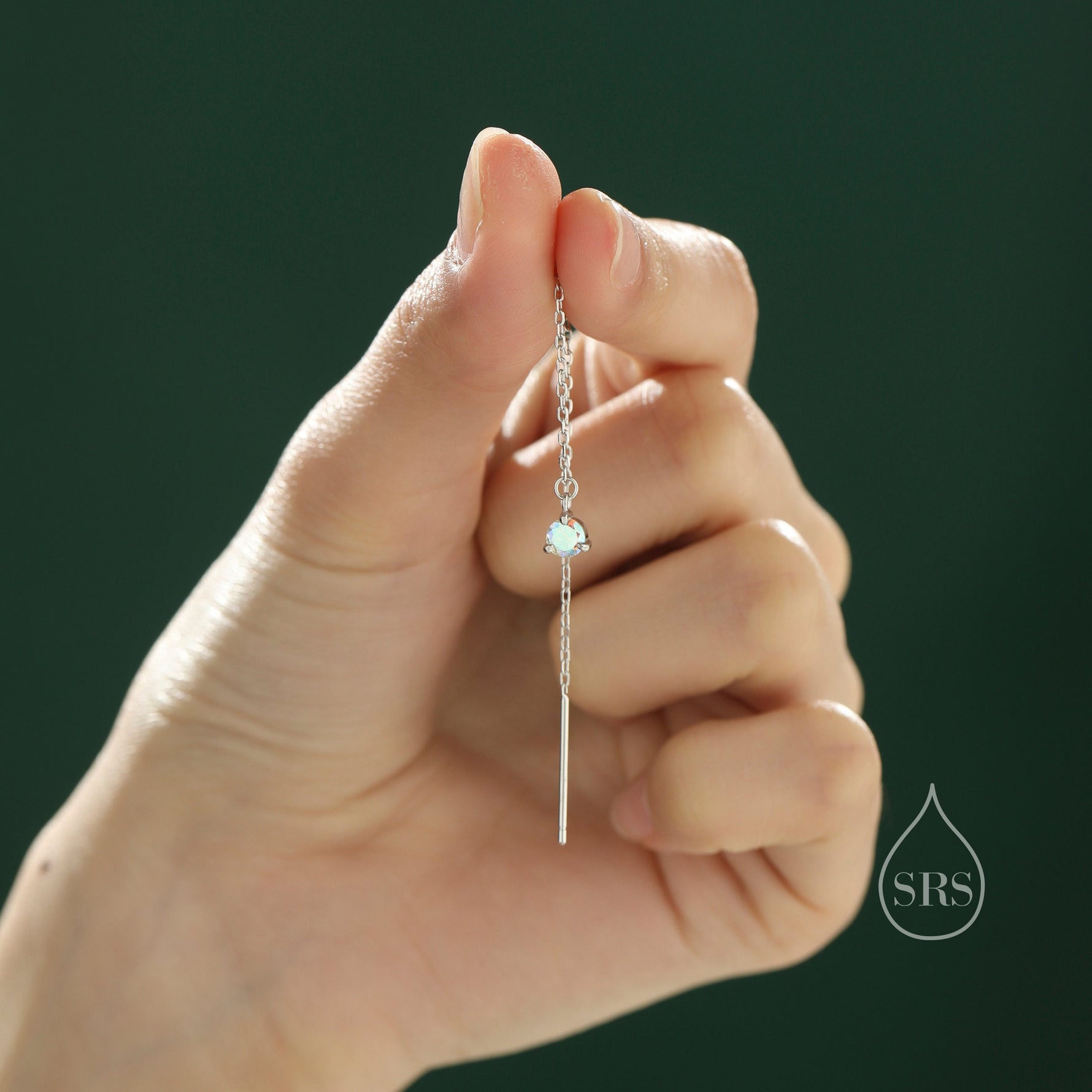 Aurora CZ Threader Earrings in Sterling Silver, Silver or Gold or Rose Gold, Tiny CZ Crystal Ear Threaders, Prong Set CZ Earring