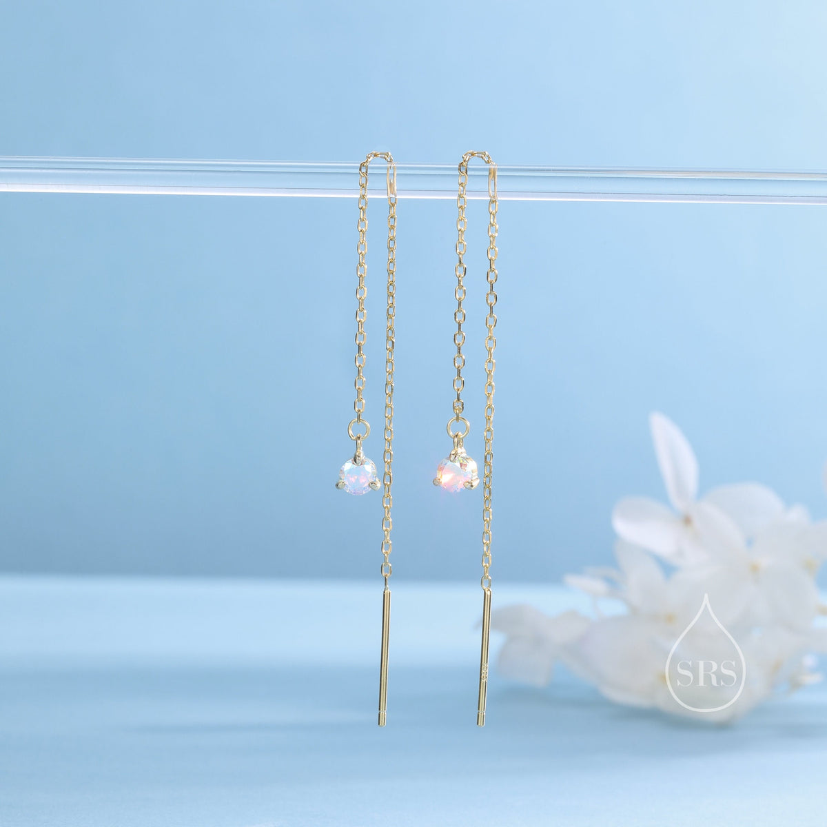Aurora CZ Threader Earrings in Sterling Silver, Silver or Gold or Rose Gold, Tiny CZ Crystal Ear Threaders, Prong Set CZ Earring