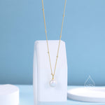 Genuine Freshwater Pearl Pendant Necklace in Sterling Silver, Silver or Gold or Rose Gold, Delicate Button Pearl Necklace Satellite Chain