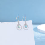 Opal Droplet Drop Hook Earrings in Sterling Silver, Aqua Green Opal or White Opal, Delicate Lab Opal Geometric Earrings, Droplet Earrings