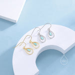 Opal Droplet Drop Hook Earrings in Sterling Silver, Aqua Green Opal or White Opal, Delicate Lab Opal Geometric Earrings, Droplet Earrings