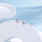 Vintage Inspired Moonstone Flower CZ Stud Earrings, Lab Moonstone Halo CZ Earrings, Simulated Moonstone Earrings