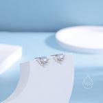 Vintage Inspired Moonstone Flower CZ Stud Earrings, Lab Moonstone Halo CZ Earrings, Simulated Moonstone Earrings