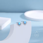 Vintage Inspired Blue Opal Flower CZ Stud Earrings, Lab Opal Halo CZ Earrings, Simulated Opal Earrings