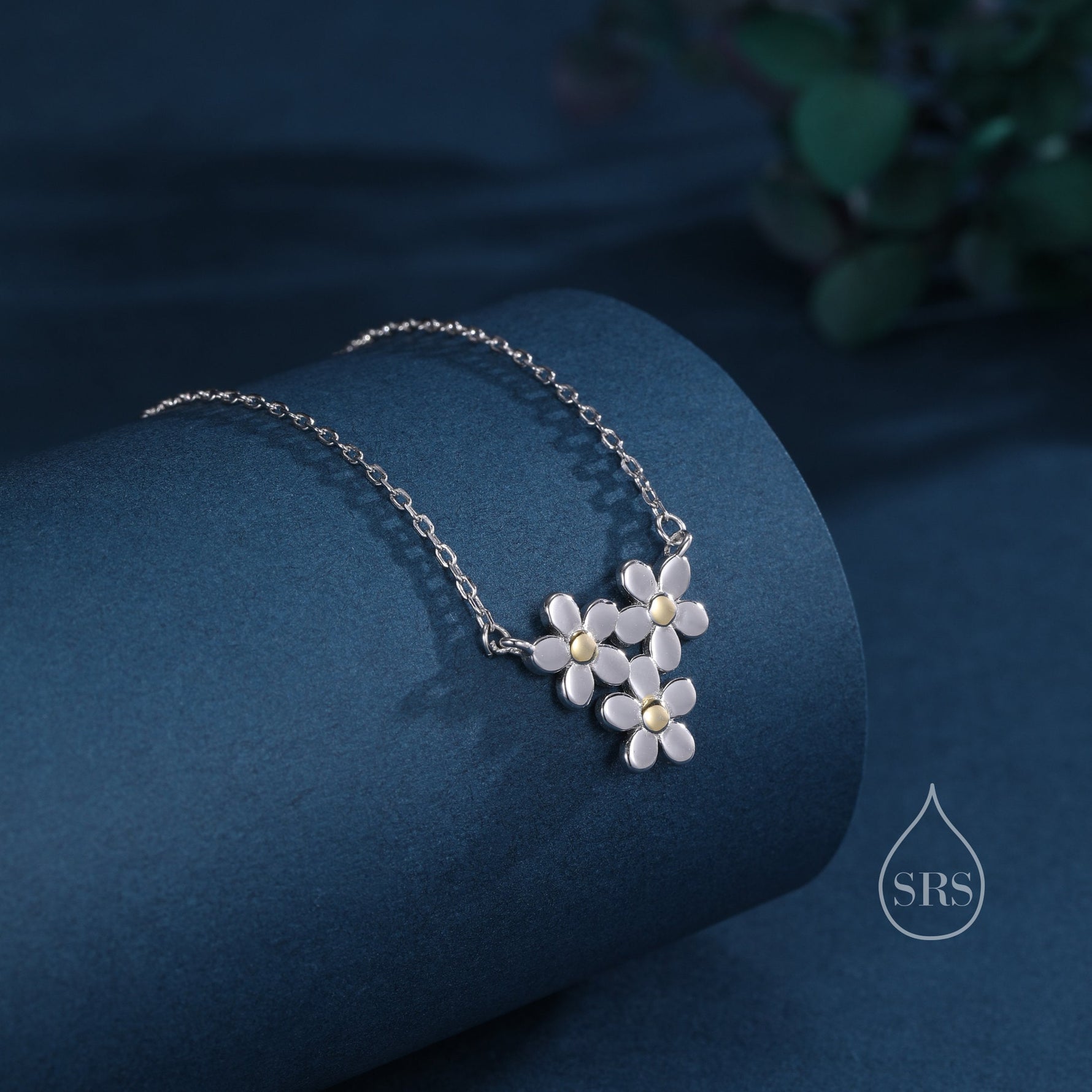 Forget-Me-Not Flower Trio Charm Necklace