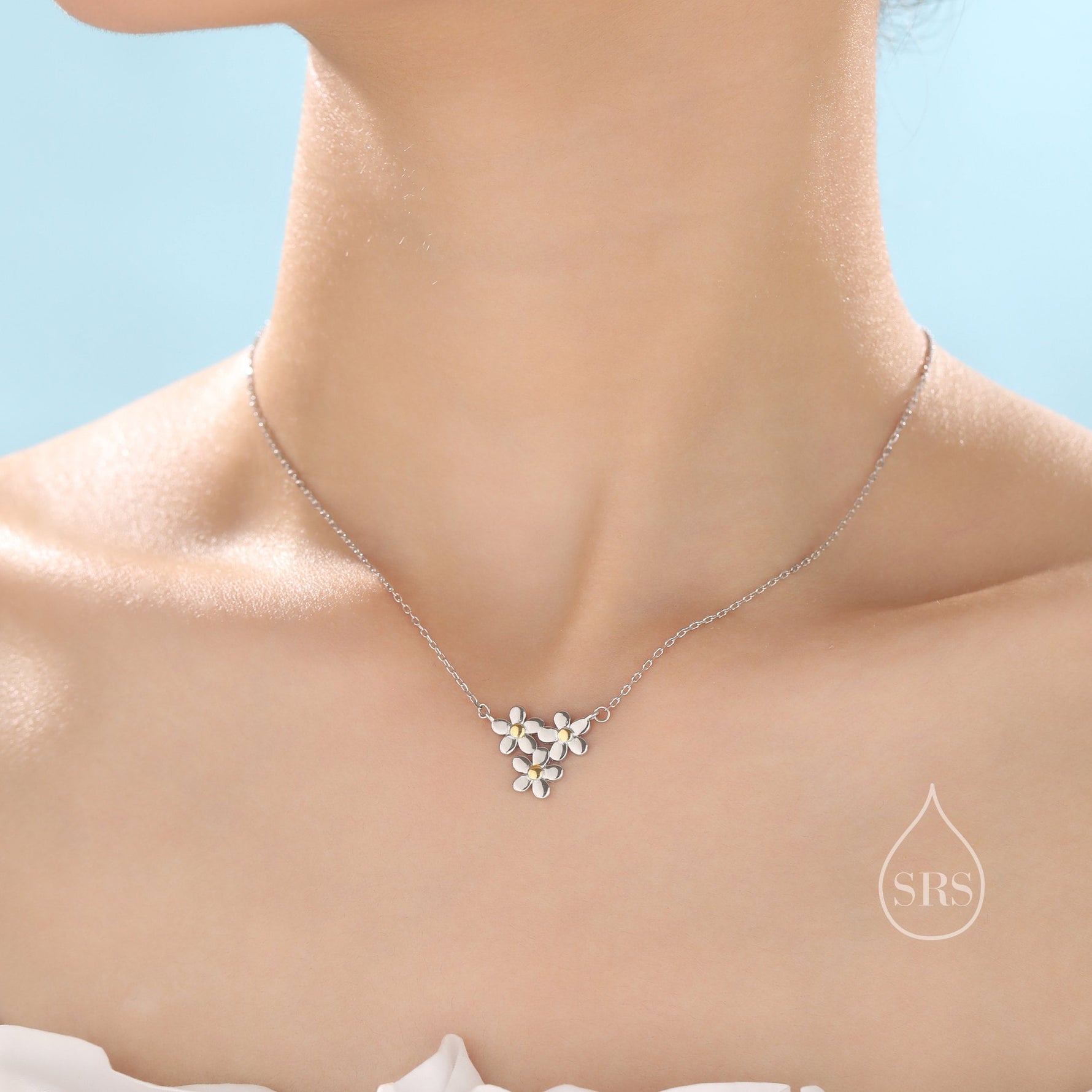 Forget-Me-Not Flower Trio Charm Necklace