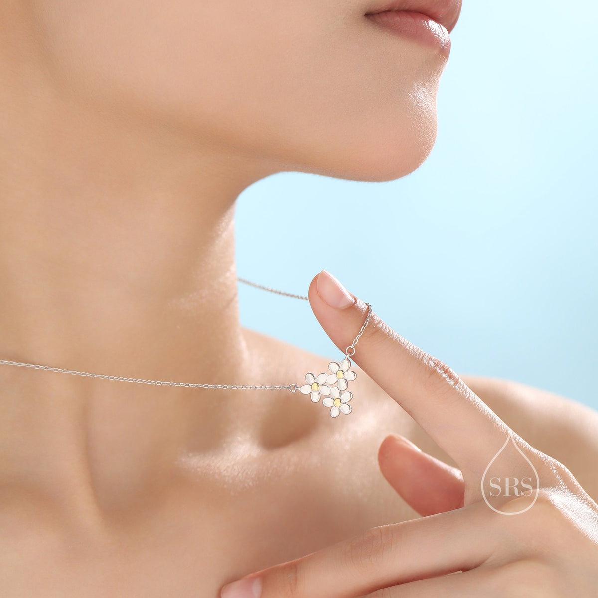 Forget-Me-Not Flower Trio Charm Necklace