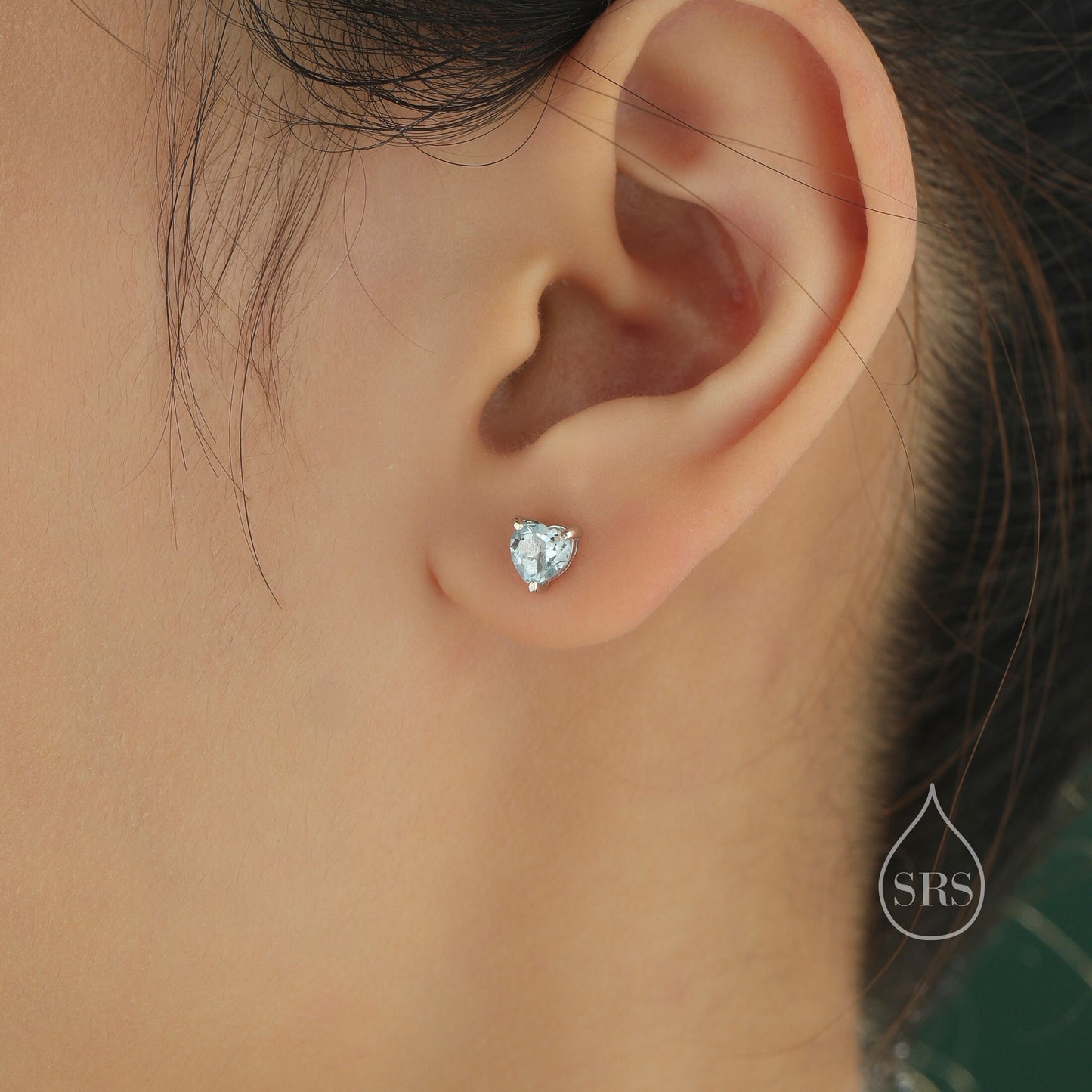 Natural Blue Topaz Stone Heart Stud Earrings in Sterling Silver - 5mm Genuine Blue Topaz Crystal Stud Earrings - Semi Precious Gemstone