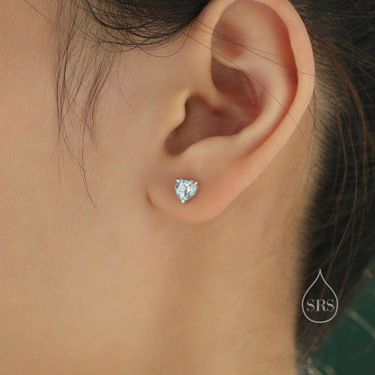 Natural Blue Topaz Stone Heart Stud Earrings in Sterling Silver - 5mm Genuine Blue Topaz Crystal Stud Earrings - Semi Precious Gemstone