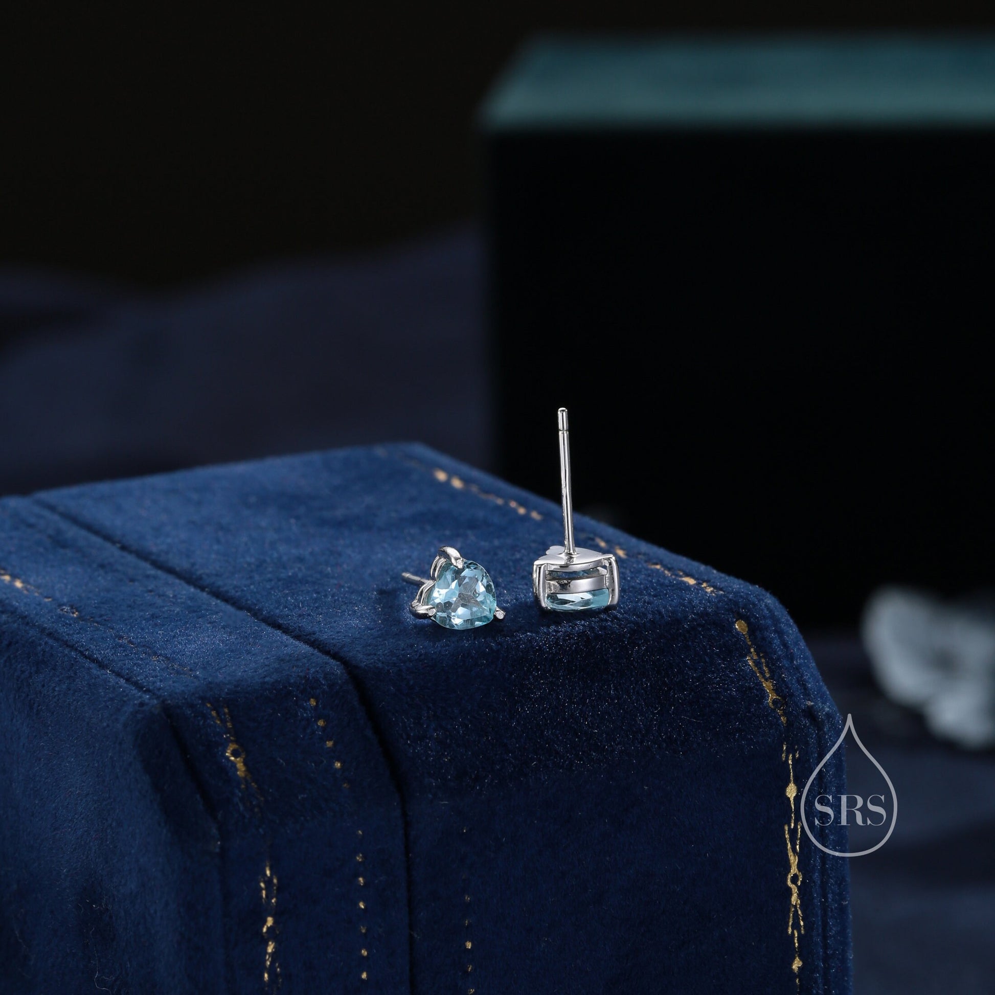 Natural Blue Topaz Stone Heart Stud Earrings in Sterling Silver - 5mm Genuine Blue Topaz Crystal Stud Earrings - Semi Precious Gemstone