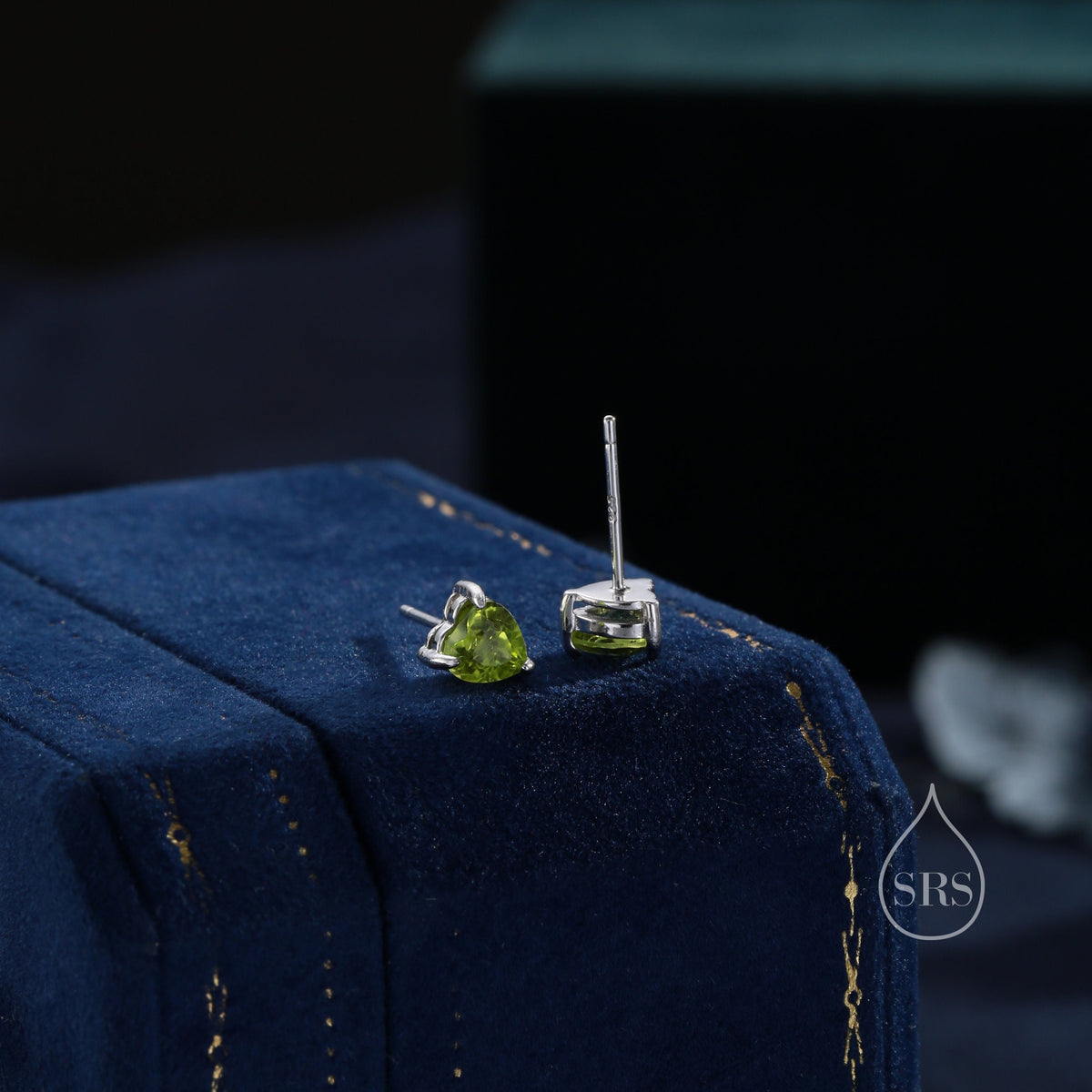 Natural Peridot Stone Heart Stud Earrings in Sterling Silver - 5mm Genuine Peridot Crystal Stud Earrings - Semi Precious Gemstone