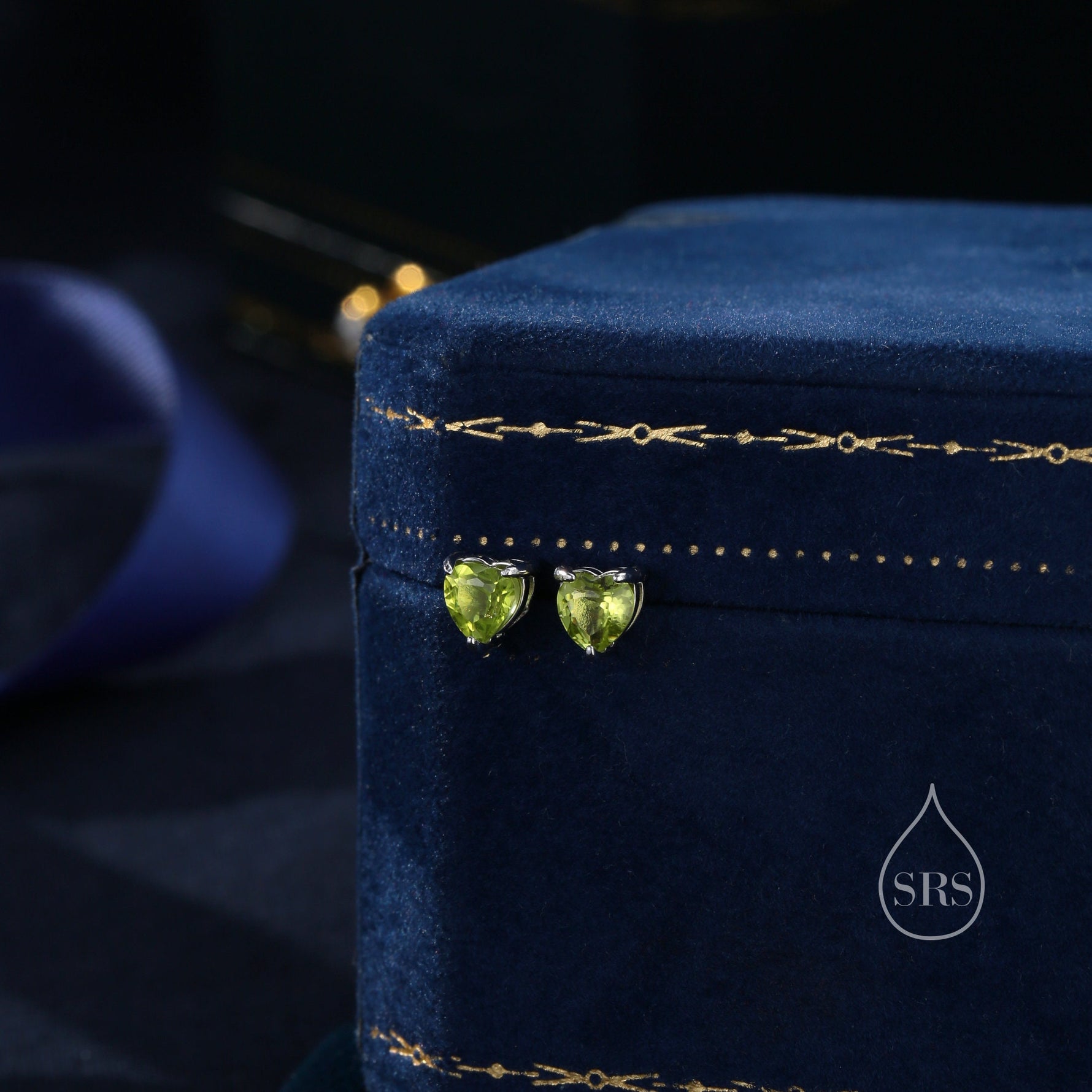 Natural Peridot Stone Heart Stud Earrings in Sterling Silver - 5mm Genuine Peridot Crystal Stud Earrings - Semi Precious Gemstone
