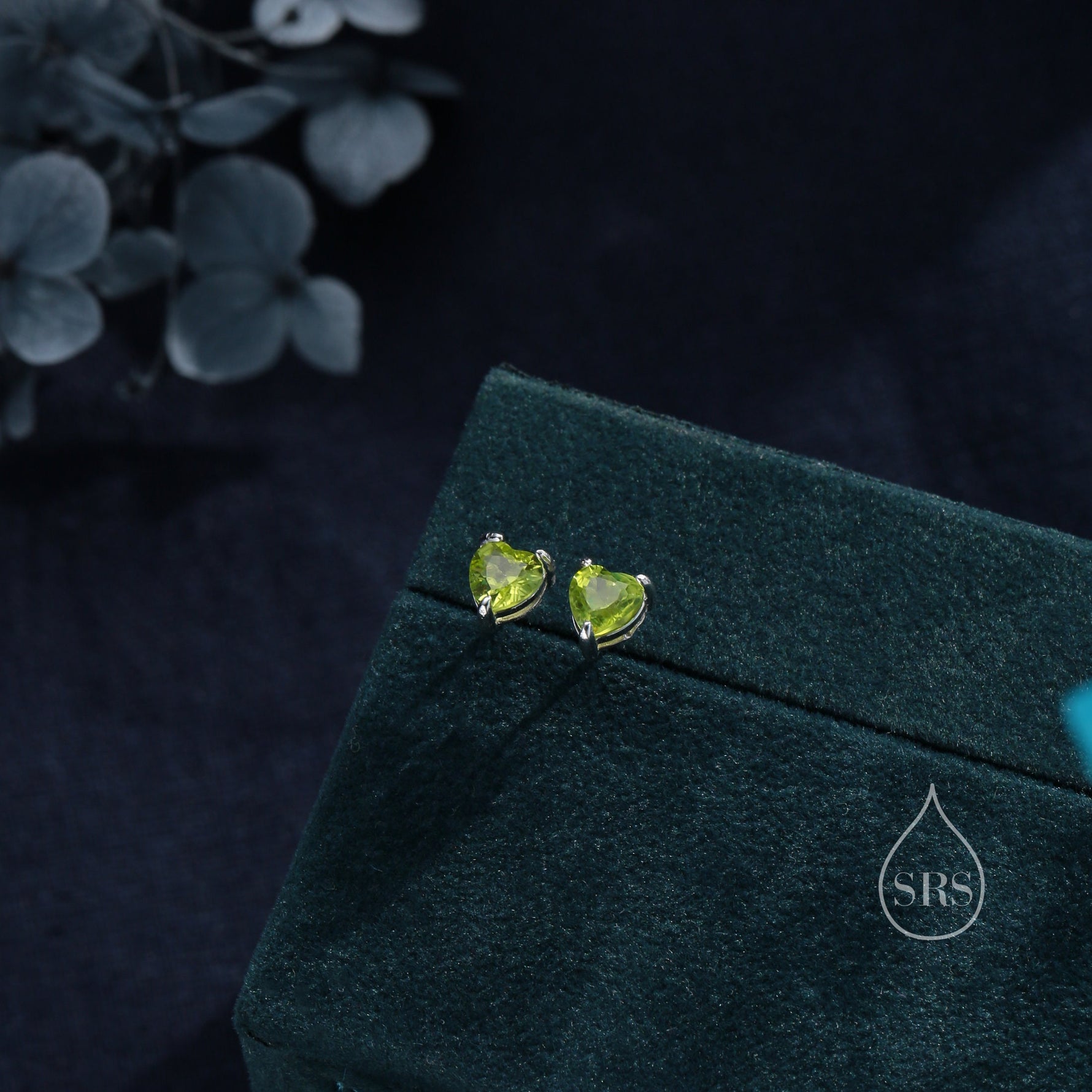 Natural Peridot Stone Heart Stud Earrings in Sterling Silver - 5mm Genuine Peridot Crystal Stud Earrings - Semi Precious Gemstone