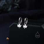 Delicate Maple Leaf Charm Huggie Hoop Earrings in Sterling Silver, Silver, Gold or Rose Gold, Maple Leaf Charm Huggies Hoops, Detachable