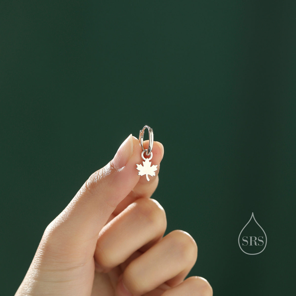 Delicate Maple Leaf Charm Huggie Hoop Earrings in Sterling Silver, Silver, Gold or Rose Gold, Maple Leaf Charm Huggies Hoops, Detachable