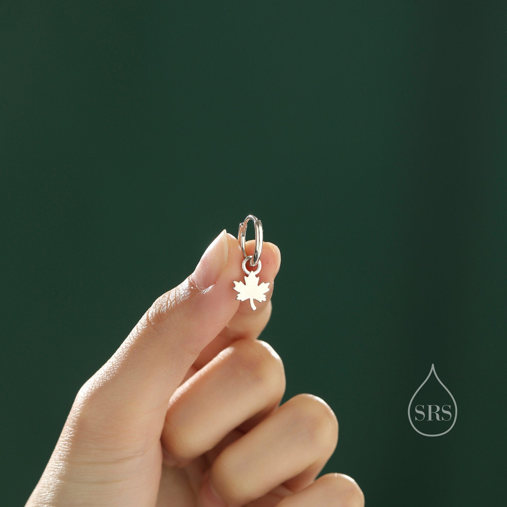 Delicate Maple Leaf Charm Huggie Hoop Earrings in Sterling Silver, Silver, Gold or Rose Gold, Maple Leaf Charm Huggies Hoops, Detachable