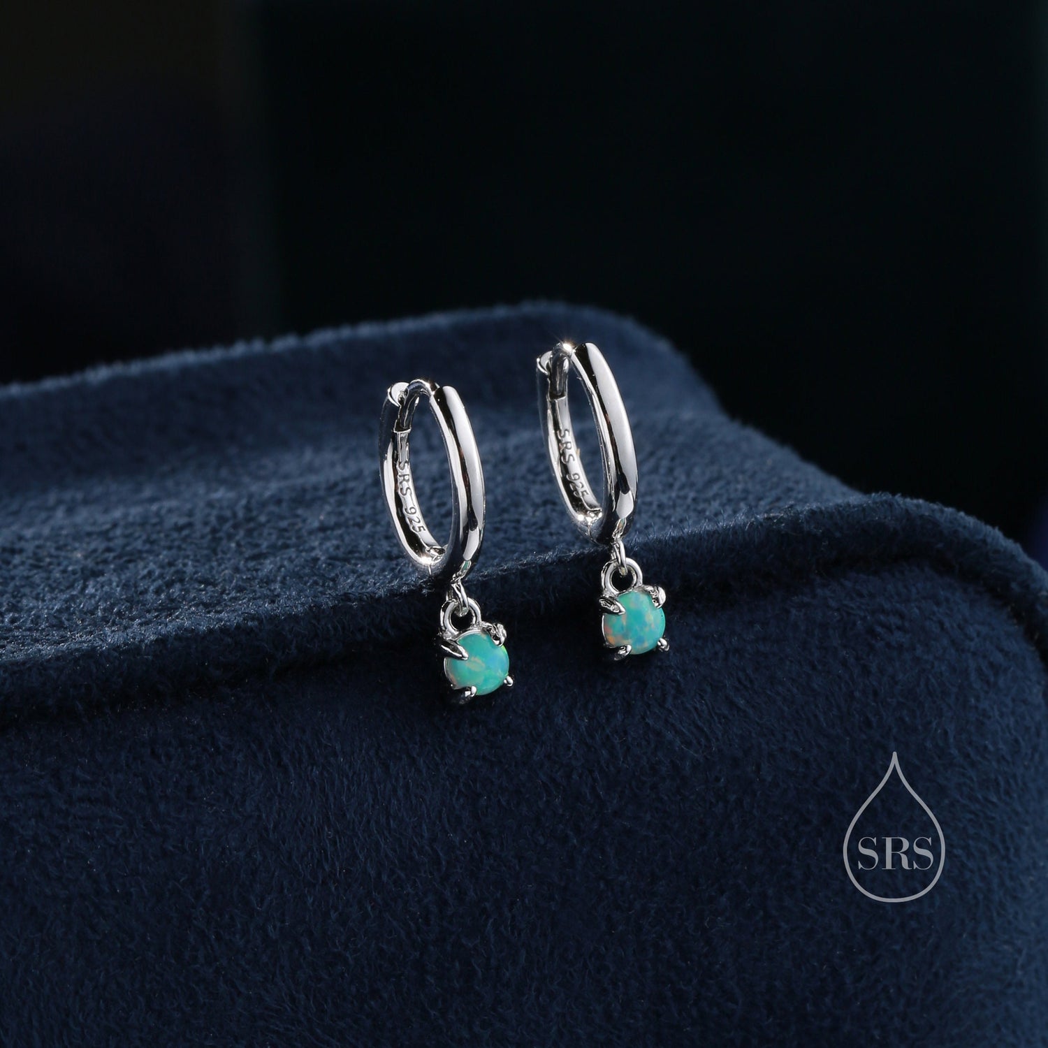Tiny Aqua Green Opal Huggie Hoop Earrings in Sterling Silver, 3mm Lab Moonstone Hoops, Silver or Gold or Rose Gold, Lab Opal Earrings