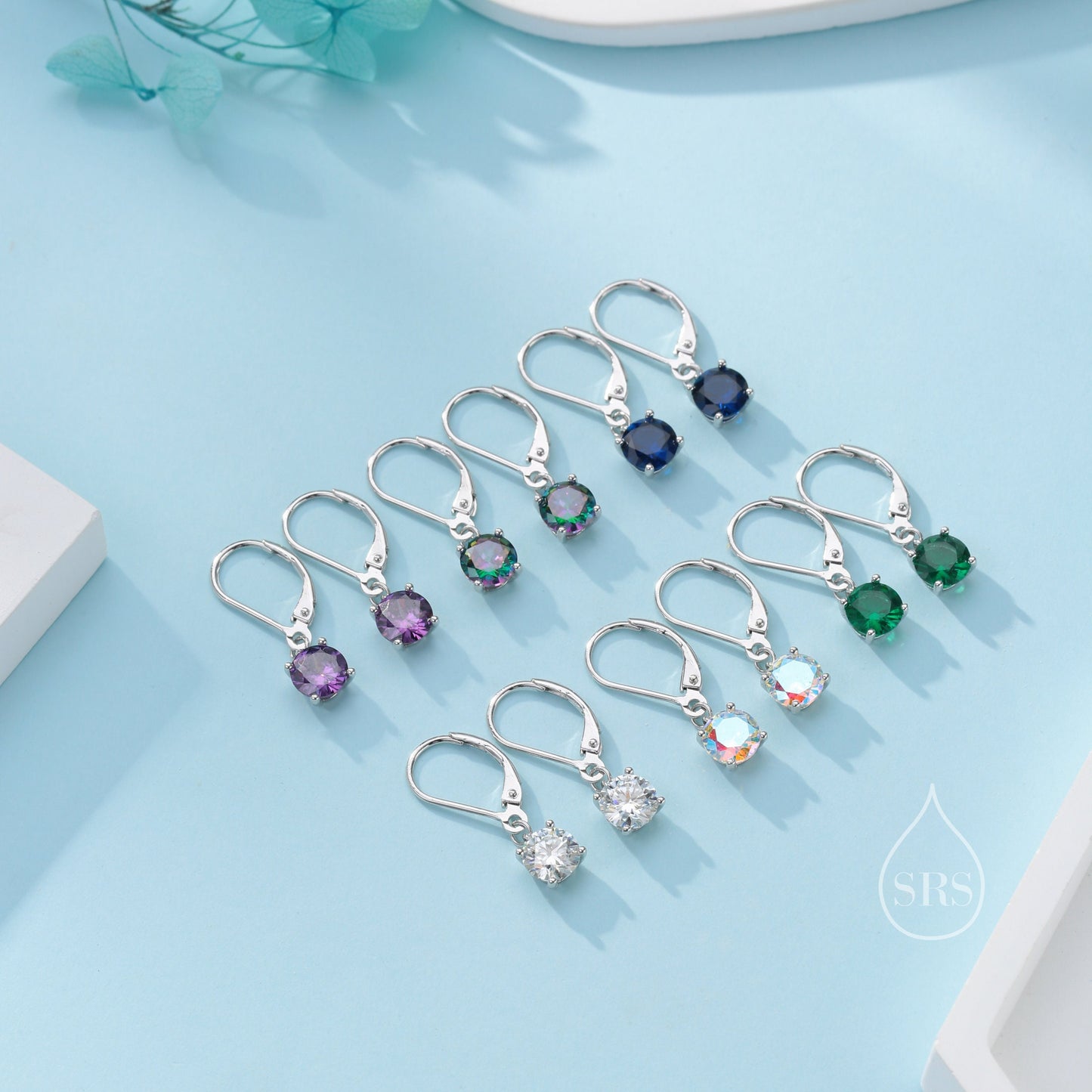 Clear CZ Lever Back Hoop in Sterling Silver, 2 Sizes Available, 6mm or 6.5mm, Minimalist Simple Crystal Leverback Hoop Earrings