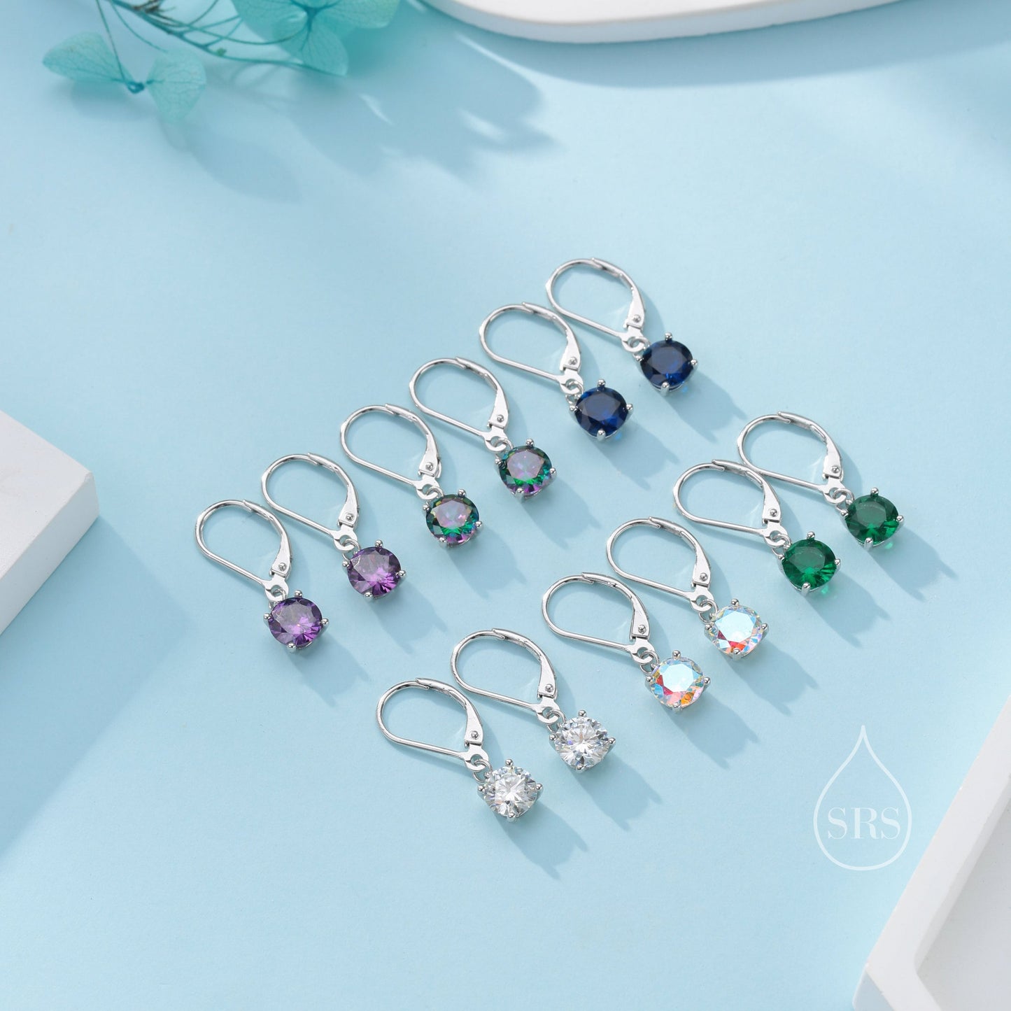 Amethyst Purple CZ Lever Back Hoop in Sterling Silver, 2 Sizes Available, 6mm or 6.5mm, Minimalist Simple Crystal Leverback Hoop Earrings