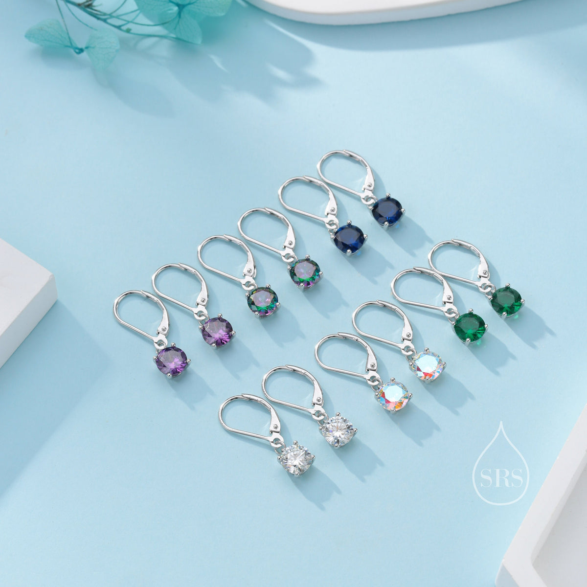 Emerald Green CZ Lever Back Hoop in Sterling Silver, 2 Sizes Available, 6mm or 6.5mm, Minimalist Simple Crystal Leverback Hoop Earrings
