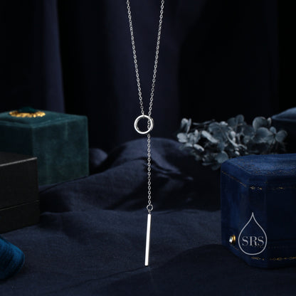 Sterling Silver Minimalist Circle and Bar Lariat Necklace, Silver or Gold or Rose Gold, Y Necklace, Eternity, Circle Bar Necklace