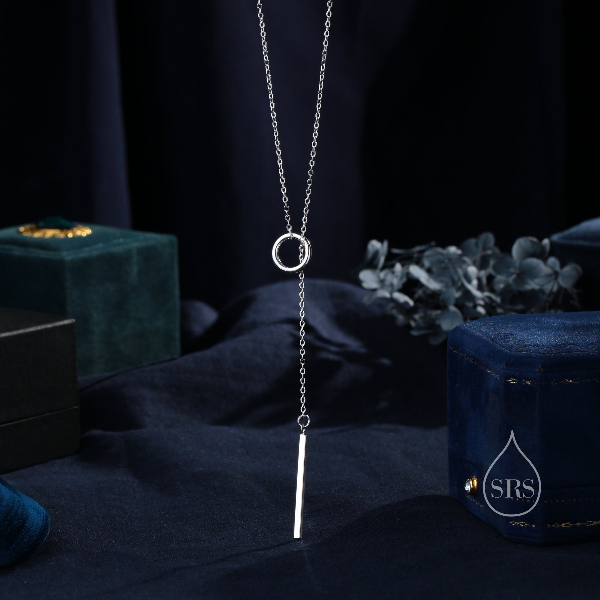 Sterling Silver Minimalist Circle and Bar Lariat Necklace, Silver or Gold or Rose Gold, Y Necklace, Eternity, Circle Bar Necklace